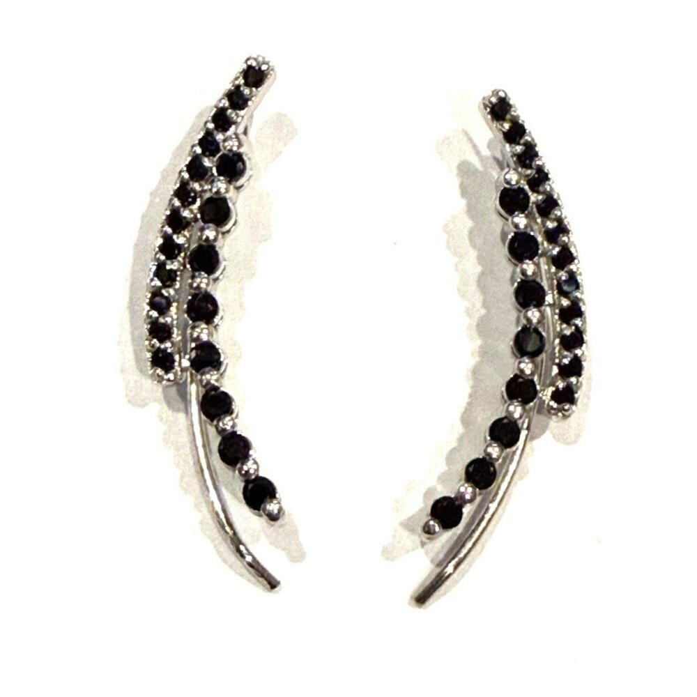 FAS STERLING SILVER BLACK CZ CUBIC ZIRCONIA RHINESTONE CLIMBERS 1" EARRINGS NEW